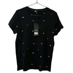 3 For 25 BNWT ONLY Black embroidered heart t-shirt - Size M